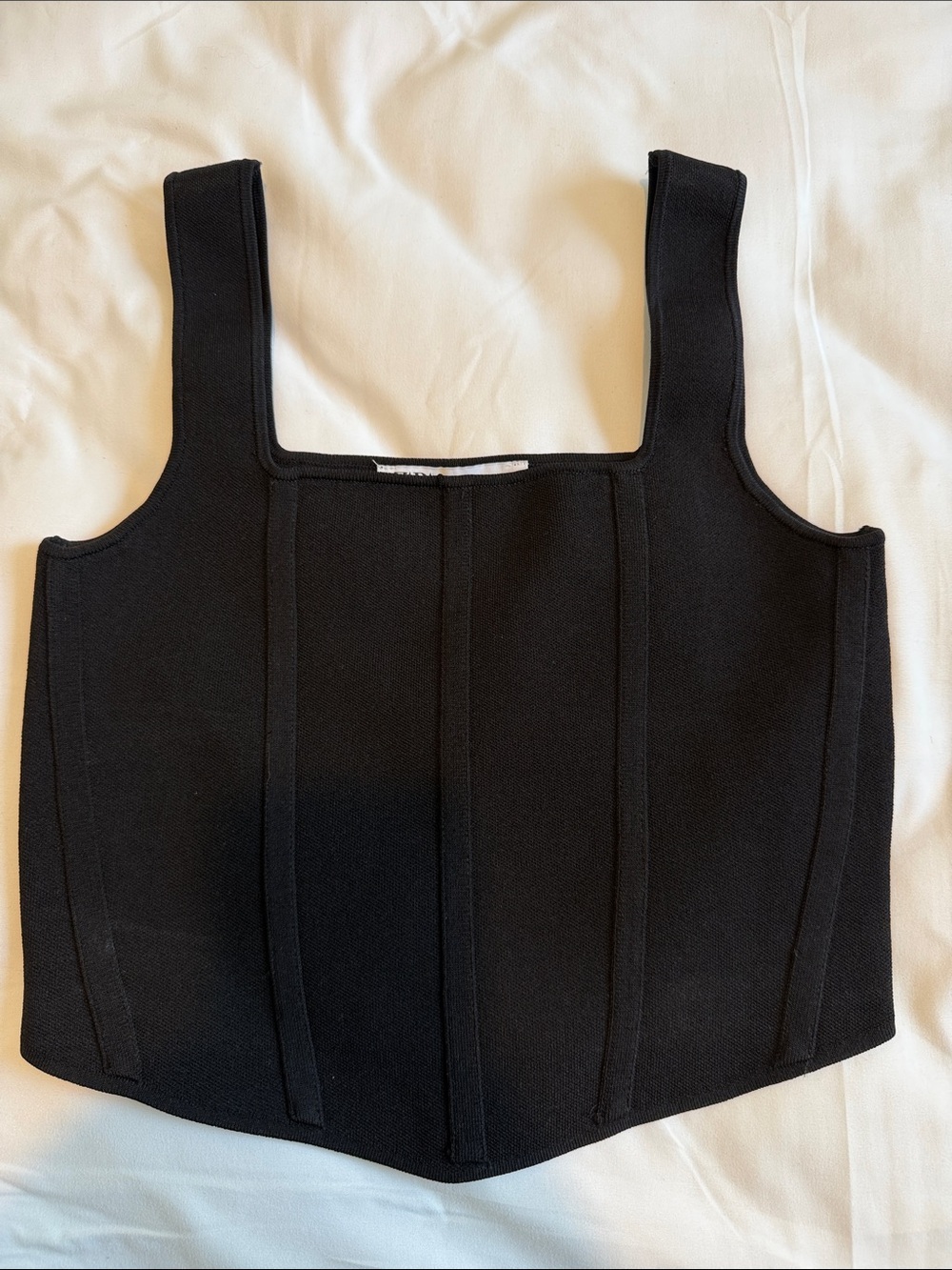 Zara Square-Neck structured Black Tank Top